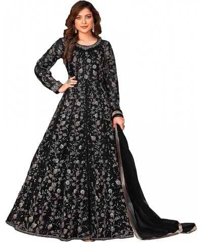 Indian tradition ready to wear heavy net embroidered gown type plus size salwar kameez suit for women 2522-O Black $43.70 Dre...