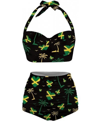 Jamaica Flag Swimsuit for Women Halter Padded Swimwear Plus Size Push Up Bikini Bathing Suits 2 Pieces Set Jamaica Flag Heart...