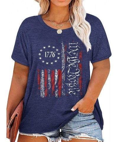 Plus Size We The People 1776 Tshirt Women American Flag Graphic Patriotic Tees Casual Short Sleeve 4th of July Shirt Blue $11...