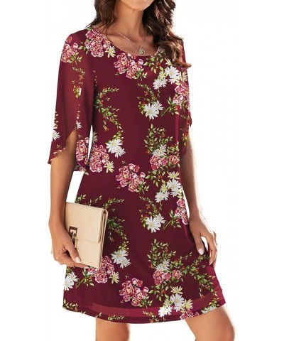 Womens Casual Ruffle 3/4 Sleeve Mesh Dress Loose Flowy Stretchy Dresses Elegant Evening Dress for Cocktail Party Yh Flower Wi...