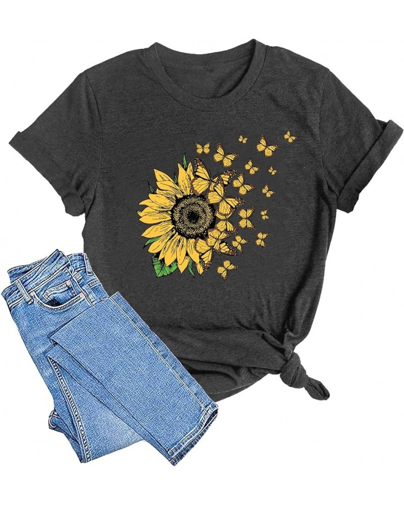 Sunflower Shirts for Women Flower Graphic Tees Shirts Inspirational Tees Casual Faith Shirt Tops Darkgrey3 $2.51 T-Shirts