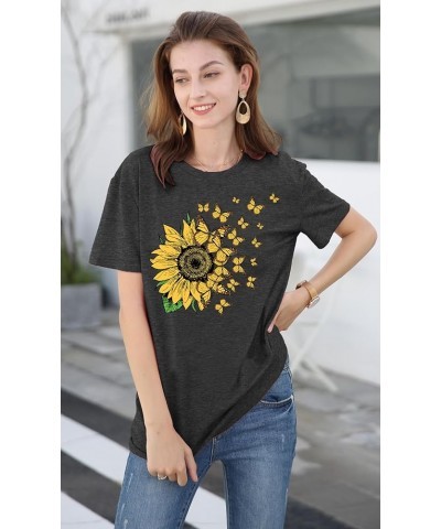 Sunflower Shirts for Women Flower Graphic Tees Shirts Inspirational Tees Casual Faith Shirt Tops Darkgrey3 $2.51 T-Shirts