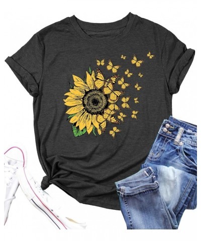Sunflower Shirts for Women Flower Graphic Tees Shirts Inspirational Tees Casual Faith Shirt Tops Darkgrey3 $2.51 T-Shirts