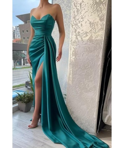Satin Corset Prom Dresses Slit Long 2024 Off Shoulder Strapless Formal Evening Party Cocktail Gown for Women Sky Blue $31.85 ...