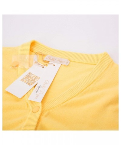Women's 3/4 Sleeve V-Neck Button Down Cherries Embroidery Cropped Cardigan Sweater Coat Yellow-2 $19.60 Sweaters