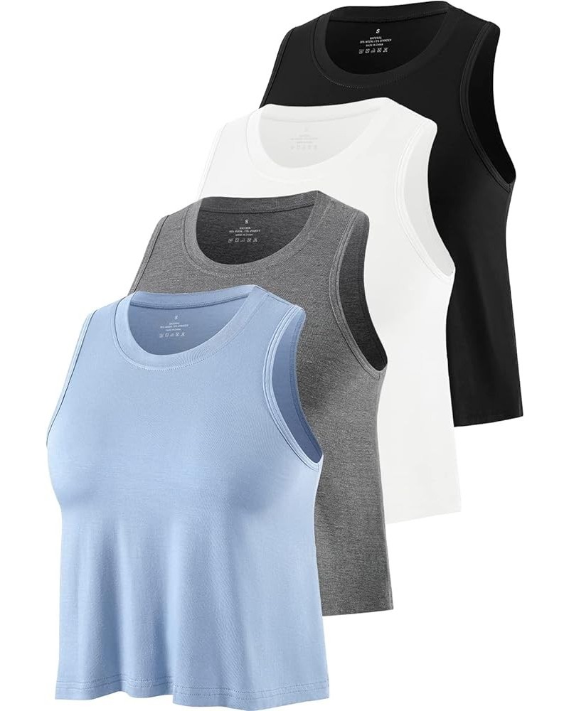 4-Pack Women's Cropped Workout Tank Tops High Neck Sleeveless Athletic Flowy Muscle Crop Tank Gym Shirts Black/White/Gray/Blu...