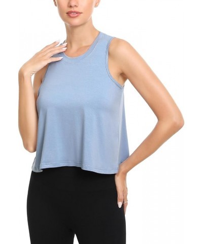 4-Pack Women's Cropped Workout Tank Tops High Neck Sleeveless Athletic Flowy Muscle Crop Tank Gym Shirts Black/White/Gray/Blu...
