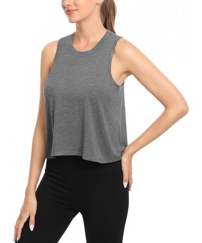 4-Pack Women's Cropped Workout Tank Tops High Neck Sleeveless Athletic Flowy Muscle Crop Tank Gym Shirts Black/White/Gray/Blu...