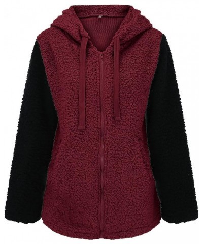 Fleece Jacket Women Full Zip Winter Jackets Warm Soft Teddy Coat Long Sleeve Sherpa Jacket Faux Fur Fluffy Coats Wine $8.57 C...