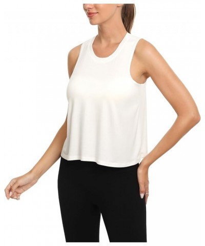 4-Pack Women's Cropped Workout Tank Tops High Neck Sleeveless Athletic Flowy Muscle Crop Tank Gym Shirts Black/White/Gray/Blu...
