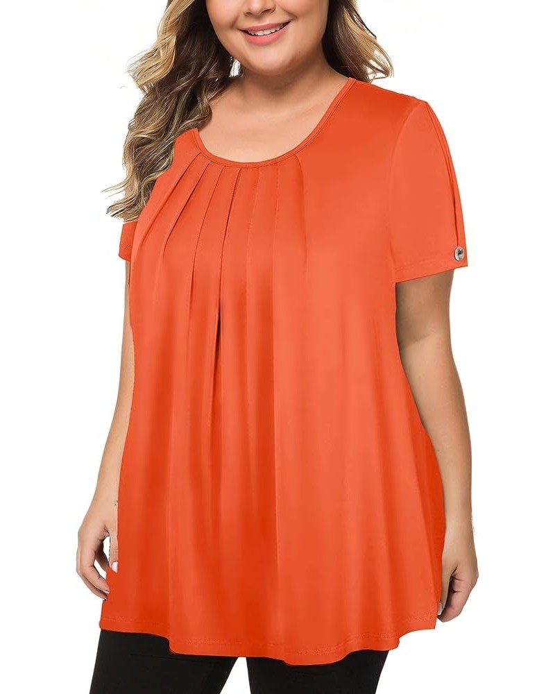 Women's Plus Size Tops Short Sleeve Flowy Shirts Casual Blouses Tunic Tops L-4XL Orange $15.59 Tops