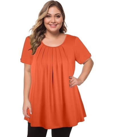Women's Plus Size Tops Short Sleeve Flowy Shirts Casual Blouses Tunic Tops L-4XL Orange $15.59 Tops
