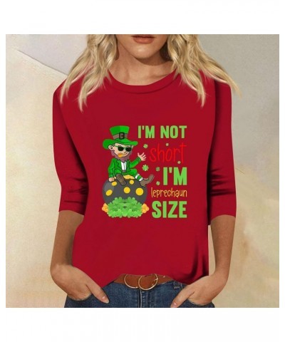 Three Quarter Sleeve Tops Ladies Shirt St.Patrick's Printed Blouse Basic Tunic Round Neck 2024 Spring Tee Loose Tunic 3-red $...
