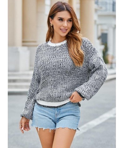 Women's Round Neck Color Block Knitted Sweater Lantern Long Sleeve Oversized Ribbed Loose Casual Pullover 84_black $10.63 Swe...