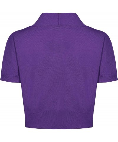 Women's Shrug Bolero Open Front 3/4 Sleeve Cropped Cardigan Sweater Short Sleeve - Dark Purple $12.32 Sweaters