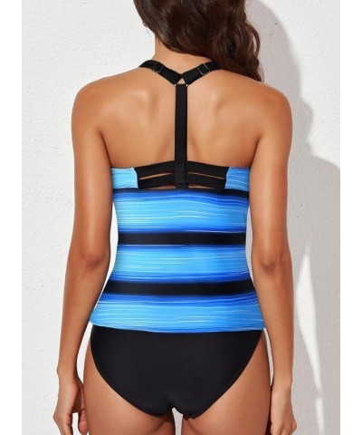 Womens 2024 Summer Striped Print Racerback Tankini Swim Top No Bottom (S-XXXL) 3 Sky Blue $15.82 Swimsuits