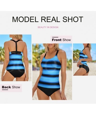 Womens 2024 Summer Striped Print Racerback Tankini Swim Top No Bottom (S-XXXL) 3 Sky Blue $15.82 Swimsuits