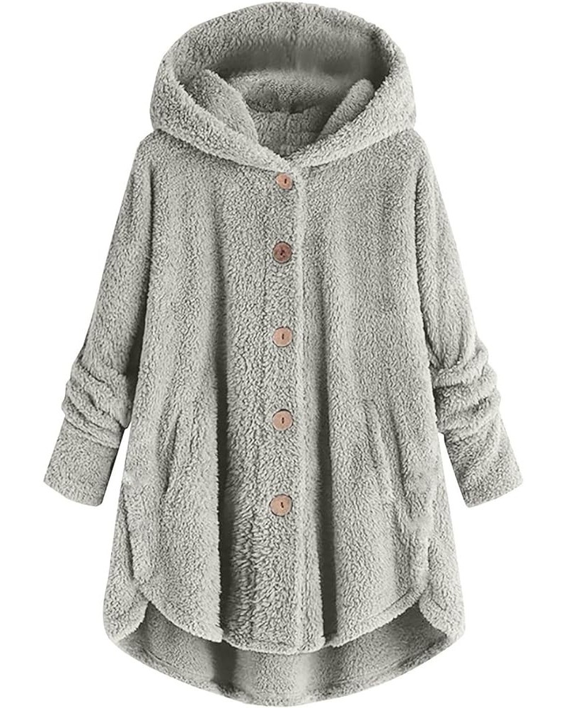 Winter Furry Jackets For Women Irregular Fuzzy Fleece Hooded Cardigan Coats Buttons Warm Hoodies Outerwear With Pocket Furry ...