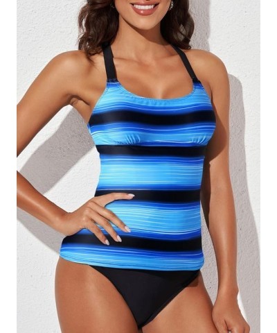 Womens 2024 Summer Striped Print Racerback Tankini Swim Top No Bottom (S-XXXL) 3 Sky Blue $15.82 Swimsuits