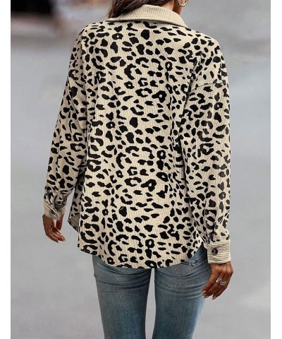 Womens Leopard Corduroy Shacket Lapel Long Sleeve Button Down Shirt Jacket Coat with Pockets Apricot $17.62 Jackets