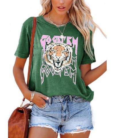 Graphic Tees for Women Short Sleeve Tshirts,Womens Summer Tops Crewneck Shirt Blouse Green Tiger $12.49 Tops