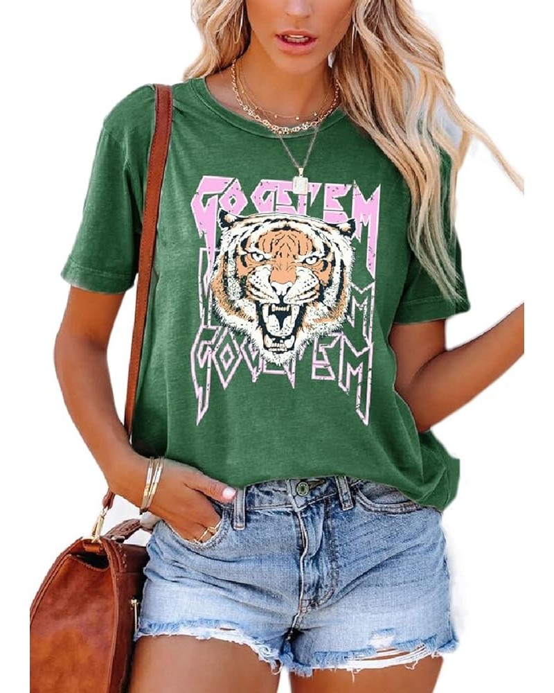 Graphic Tees for Women Short Sleeve Tshirts,Womens Summer Tops Crewneck Shirt Blouse Green Tiger $12.49 Tops
