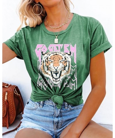 Graphic Tees for Women Short Sleeve Tshirts,Womens Summer Tops Crewneck Shirt Blouse Green Tiger $12.49 Tops
