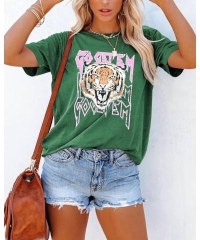 Graphic Tees for Women Short Sleeve Tshirts,Womens Summer Tops Crewneck Shirt Blouse Green Tiger $12.49 Tops