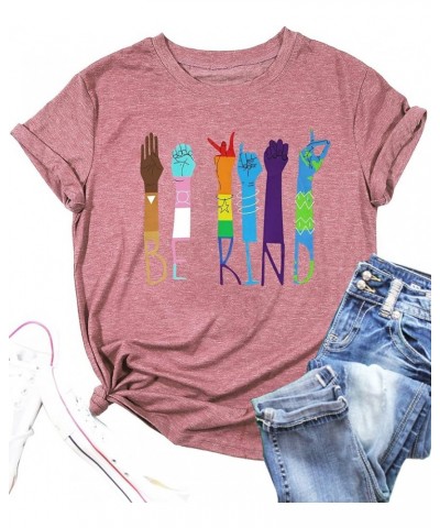 Be Kind Shirt for Women Sign Languag Hand Graphic T Shirts Kindness Short Sleeve Inspirational Tee Tops Pink2 $13.79 T-Shirts