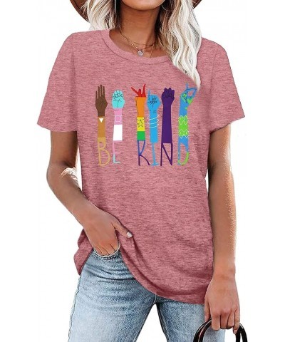 Be Kind Shirt for Women Sign Languag Hand Graphic T Shirts Kindness Short Sleeve Inspirational Tee Tops Pink2 $13.79 T-Shirts