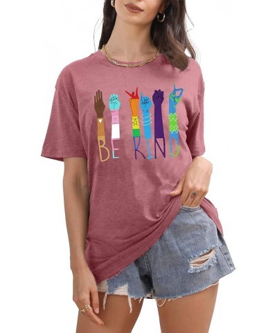 Be Kind Shirt for Women Sign Languag Hand Graphic T Shirts Kindness Short Sleeve Inspirational Tee Tops Pink2 $13.79 T-Shirts