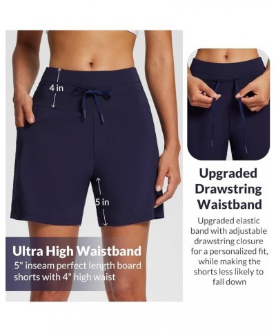 Women's 5"/9" High Waisted Swim Board Shorts Quick Dry Swimsuits Bottoms with Drawstring 5 inches Navy Blue $16.22 Swimsuits