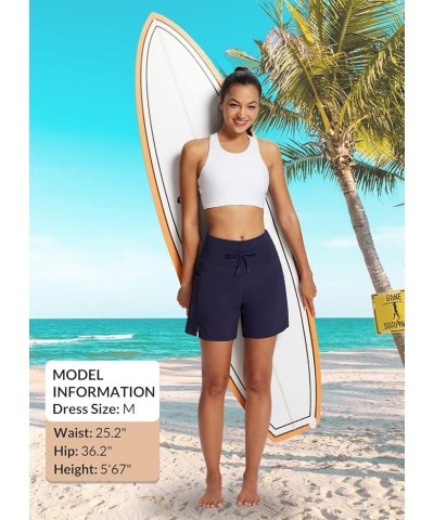 Women's 5"/9" High Waisted Swim Board Shorts Quick Dry Swimsuits Bottoms with Drawstring 5 inches Navy Blue $16.22 Swimsuits