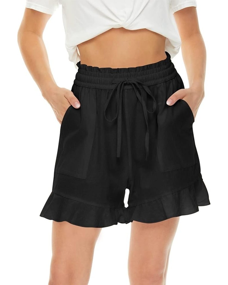 Womens Cotton Linen Summer Shorts Ruffle Hem Drawstring Elastic High Waisted Lounge Shorts with Pockets for Ladies Casual 03 ...