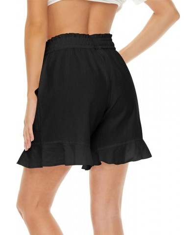 Womens Cotton Linen Summer Shorts Ruffle Hem Drawstring Elastic High Waisted Lounge Shorts with Pockets for Ladies Casual 03 ...