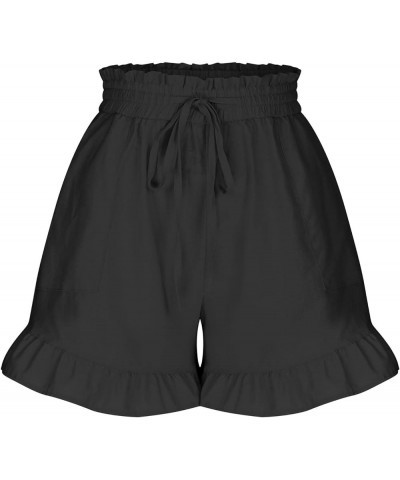 Womens Cotton Linen Summer Shorts Ruffle Hem Drawstring Elastic High Waisted Lounge Shorts with Pockets for Ladies Casual 03 ...
