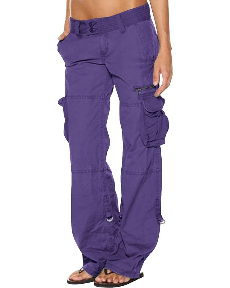 Womens Summer Cargo Pants High Waisted Travel Tactical Pants Streetwear Relaxed Fit Wide Leg Jogger Pants with Pocket 6purple...