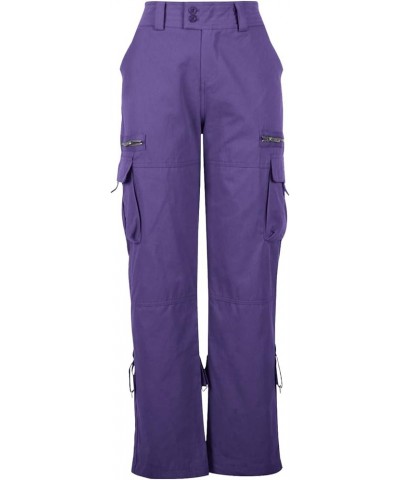 Womens Summer Cargo Pants High Waisted Travel Tactical Pants Streetwear Relaxed Fit Wide Leg Jogger Pants with Pocket 6purple...