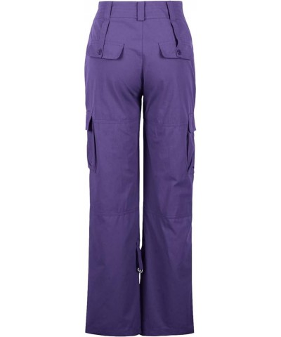 Womens Summer Cargo Pants High Waisted Travel Tactical Pants Streetwear Relaxed Fit Wide Leg Jogger Pants with Pocket 6purple...
