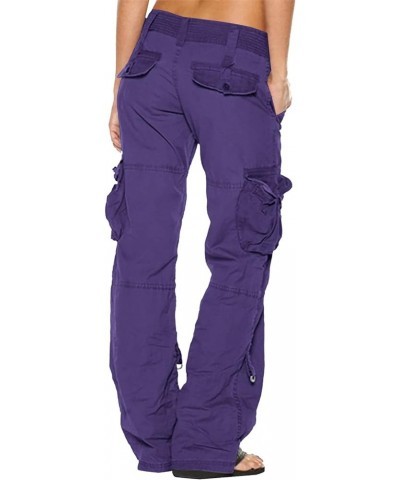 Womens Summer Cargo Pants High Waisted Travel Tactical Pants Streetwear Relaxed Fit Wide Leg Jogger Pants with Pocket 6purple...