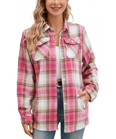 Girls Womens Flannel Shirt Long Sleeve Button Down Plaid Shirt Jacket, 3 Months - US 2XL Women Yf1 Plaid Jacket -Hot Pink $8....