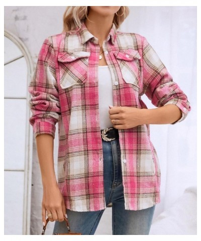 Girls Womens Flannel Shirt Long Sleeve Button Down Plaid Shirt Jacket, 3 Months - US 2XL Women Yf1 Plaid Jacket -Hot Pink $8....