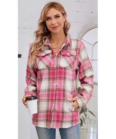 Girls Womens Flannel Shirt Long Sleeve Button Down Plaid Shirt Jacket, 3 Months - US 2XL Women Yf1 Plaid Jacket -Hot Pink $8....