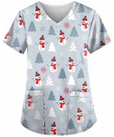 Women's Christmas Scrub Tops Cute Snowman Print Short Sleeve V Neck Shirts Anti Wrinkle Nursing Uniform Holiday Tops K-gray $...