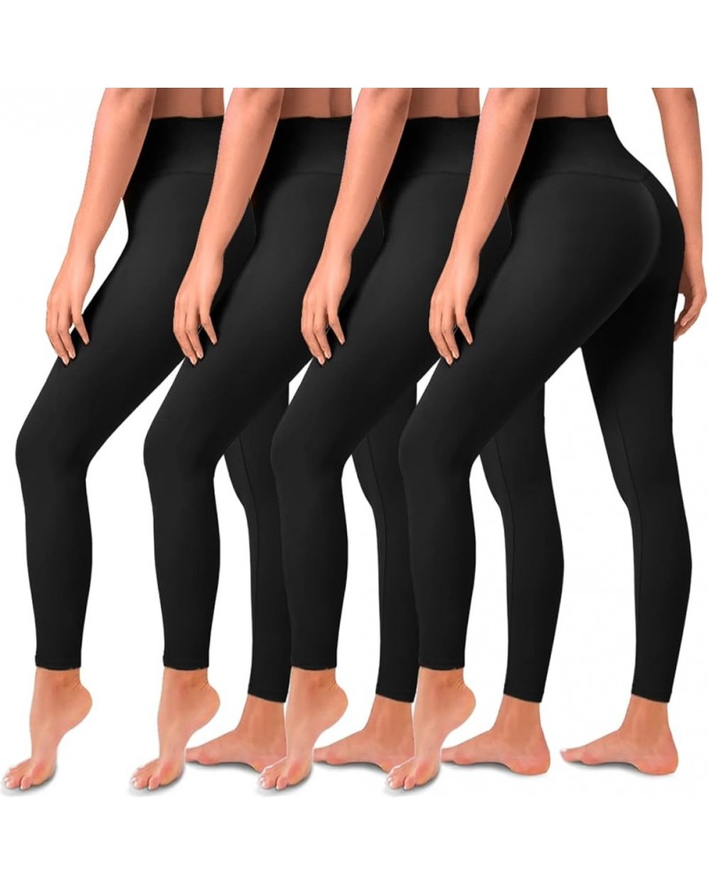 4 Pack Leggings for Women Butt Lift High Waisted Tummy Control Slimming Black No See-Thru Yoga Pants Workout Running 01-4 Pac...