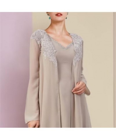 3 Pieces Chiffon Mother of The Bride Pant Sets with Jacket V Neck Lace Appliques Long Sleeve Ruffle Formal Pant Suits Long De...