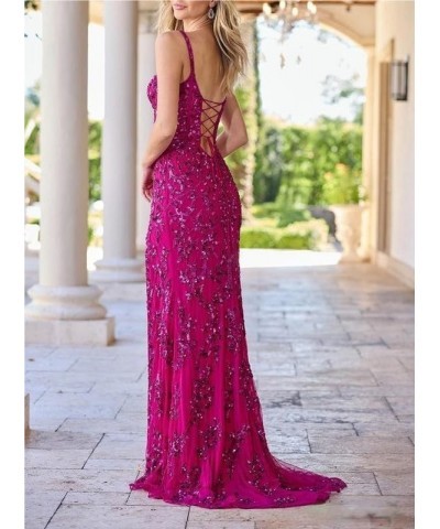 Sparkly Floral Long Prom Dresses with Slit Tulle Lace Applique Sweetheart Sheath Formal Evening Party Gowns WE412 Burnt Orang...
