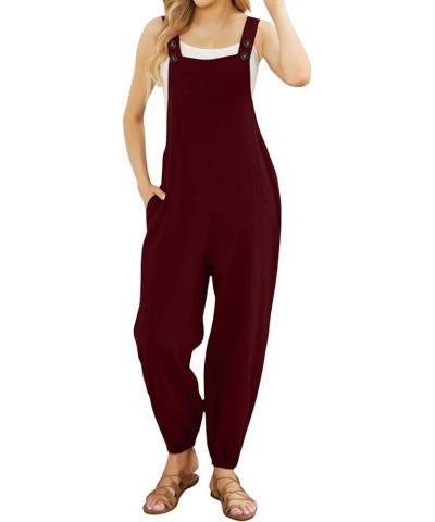 2024 Sleeveless Jumpsuits for Women Scoop Neck Casual Tank Rompers Loose Wide Leg Stretchy Overalls with Pockets 012-wine $5....