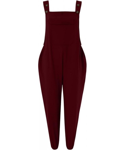 2024 Sleeveless Jumpsuits for Women Scoop Neck Casual Tank Rompers Loose Wide Leg Stretchy Overalls with Pockets 012-wine $5....