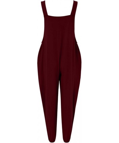 2024 Sleeveless Jumpsuits for Women Scoop Neck Casual Tank Rompers Loose Wide Leg Stretchy Overalls with Pockets 012-wine $5....